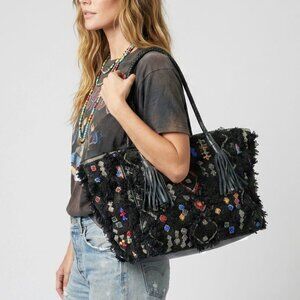 Leather Beaded Tapestry Carpet Art Bag - Large Boho Travel Bag